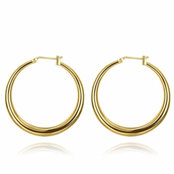 French Lock 18k Yellow Gold Hoop Earrings - Picture 2 of 3